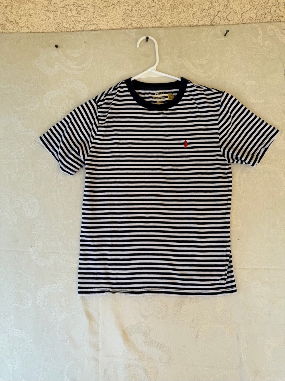 Polo by Ralph Lauren NavyBlue & White Striped Tee with Red Pony